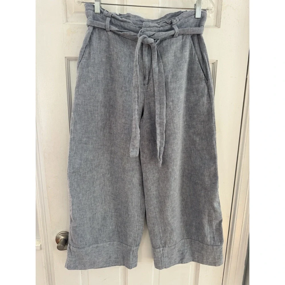 Banana Republic Women's Sz‎ 8 Linen Blend Tie Waist Crop Pants Coastal Chic